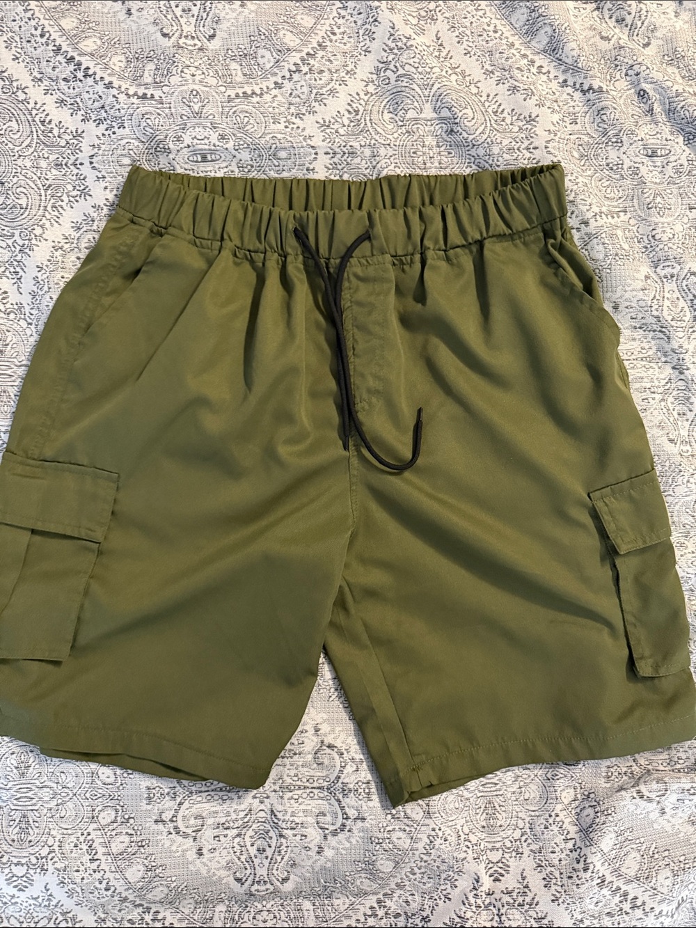 Boris Bidan - Men's Olive Green Cargo Shorts with Elastic Waist